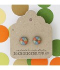 Hexagon Earrings (Dusty Orange, Blue and Green)