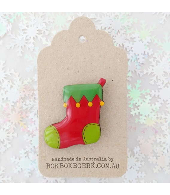 Christmas Stocking Brooch (Red and Green)
