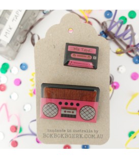 Boom Box and Cassette Tape Brooch