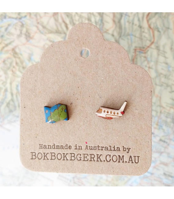 Plane and Map Earrings
